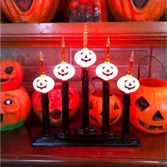 Retro Jack O'Lantern Pumpkin Bubble Lights Halloween Electric Candelabra - Picture 1 of 2